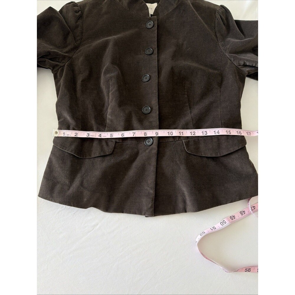 Vtg Ann Taylor Loft Velvet Blazer Peplum Jacket Woman’s 10 Brown Mandarin Collar - Picture 6 of 12
